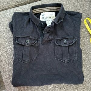 American Eagle Outfitters Men’s Black Short Sleeve Polo Shirt pockets Medium